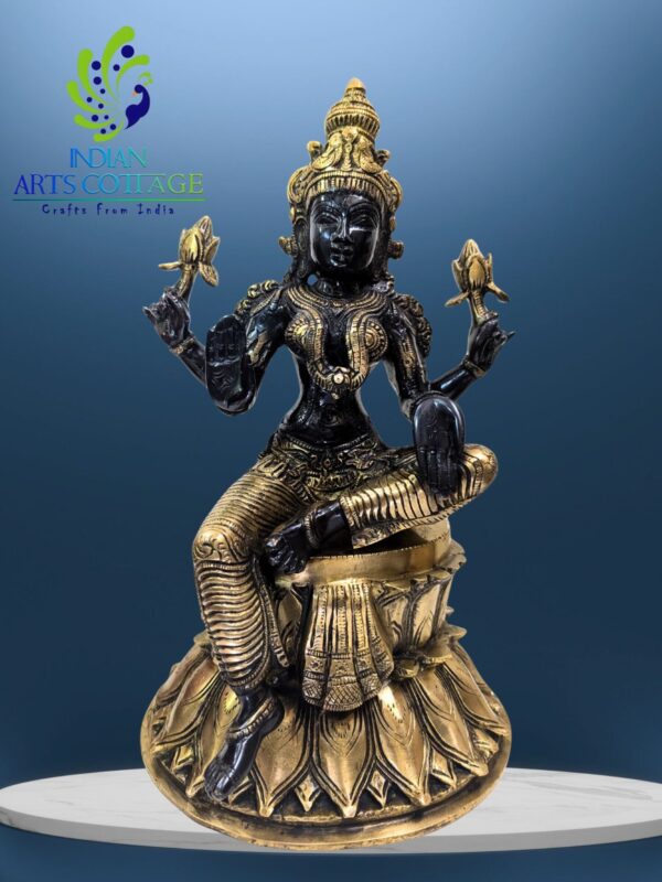 Lakshmi Idol Brass Black & Gold 14 In